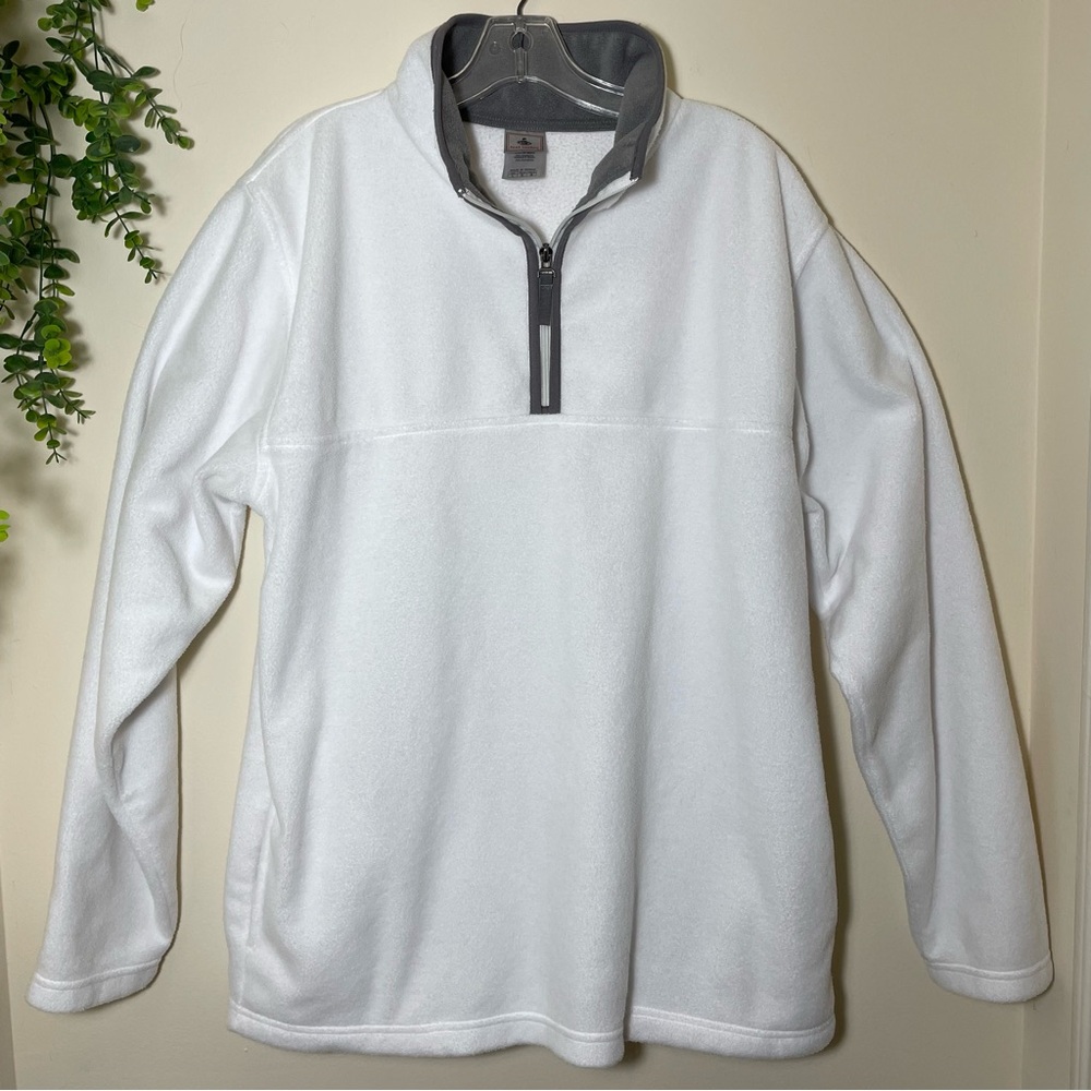 👟Foot Locker | VNTG Men's 1/4 Zip White Fleece Pullover Sweater Jacket Size Lg